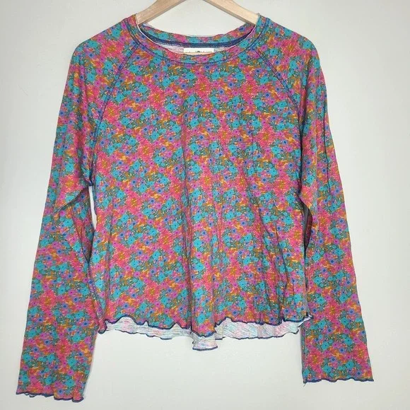 Natural Life Lily T-Shirt Top XXL Lightweight Lettuce Hem Floral LS Pink Boho - Picture 2 of 6